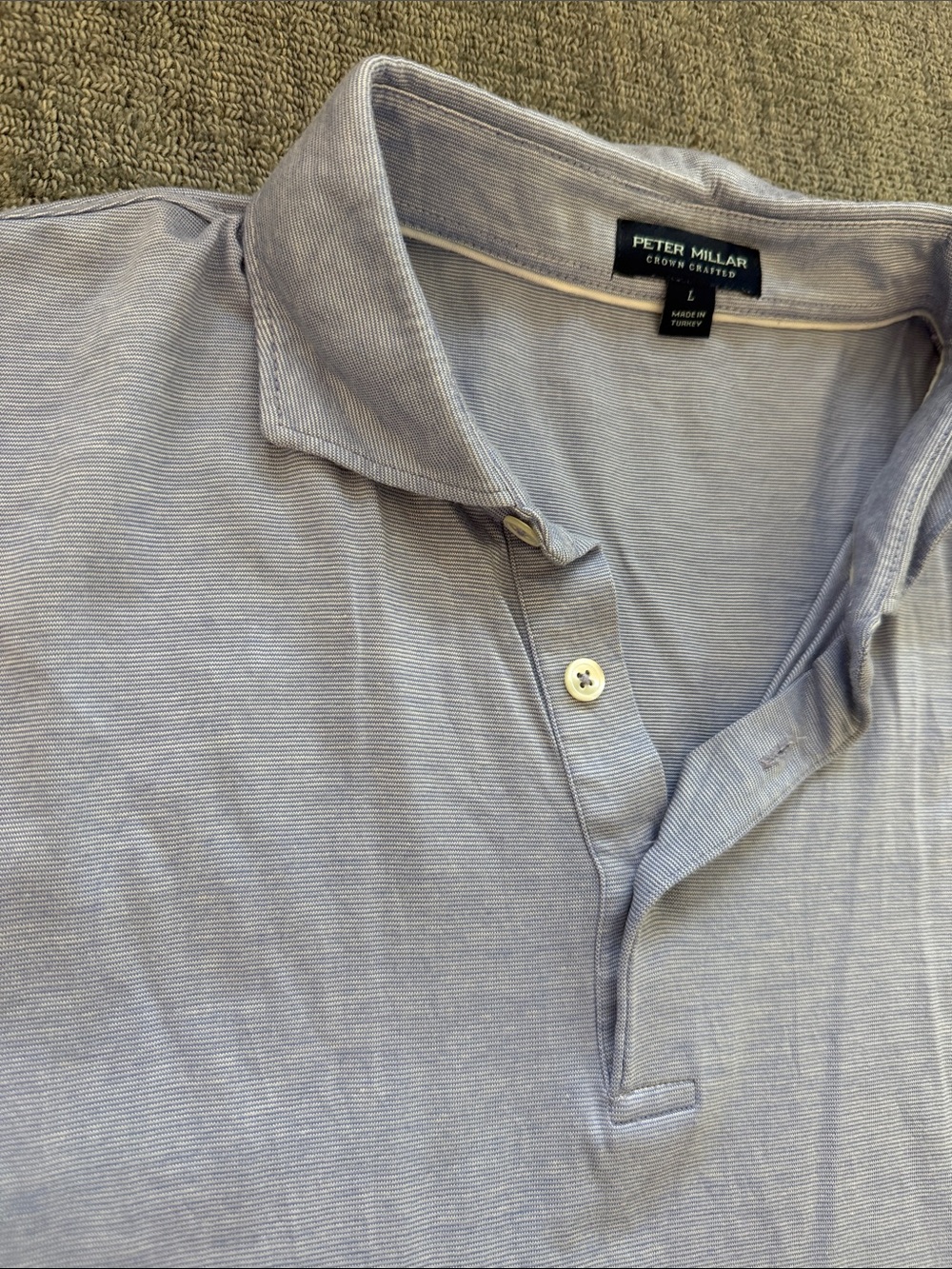 Peter Millar Men's Light Blue Mini Stripe Cotton Polo Shirt